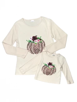 Sydney So Sweet Mommy And Me - Leopard Burgundy Floral Pumpkin Cream Thermal Matching Top