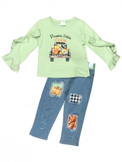 Sydney So Sweet Sage Pumpkin Patch Farm Market Denim Girls Fall Outfit