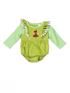 Sydney So Sweet Game Day Green Turkey Football Baby Girls Thanksgiving Romper