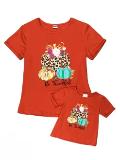 Sydney So Sweet Mommy And Me - Be Thankful Autumn Pumpkins Orange Matching T-Shirt