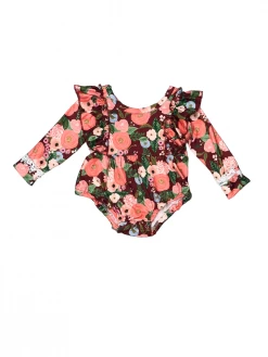 Sydney So Sweet Harvest Floral Ruffle Neck Fall Fashion Boutique Baby Romper Baby Boutique