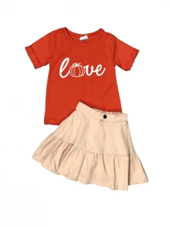 Sydney So Sweet Dresses & Skirt Sets Lil' Pumpkin Love Short Sleeve Girls Corduroy Peplum Skirt Outfit