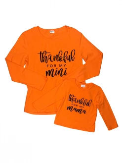 Sydney So Sweet Mom & Me Matching Mommy And Me - Thankful For Mama Mini Orange Long Sleeve Fall Matching Tops