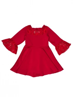 Sydney So Sweet Fancy Red Lace Bow Back Flare Girls Dress