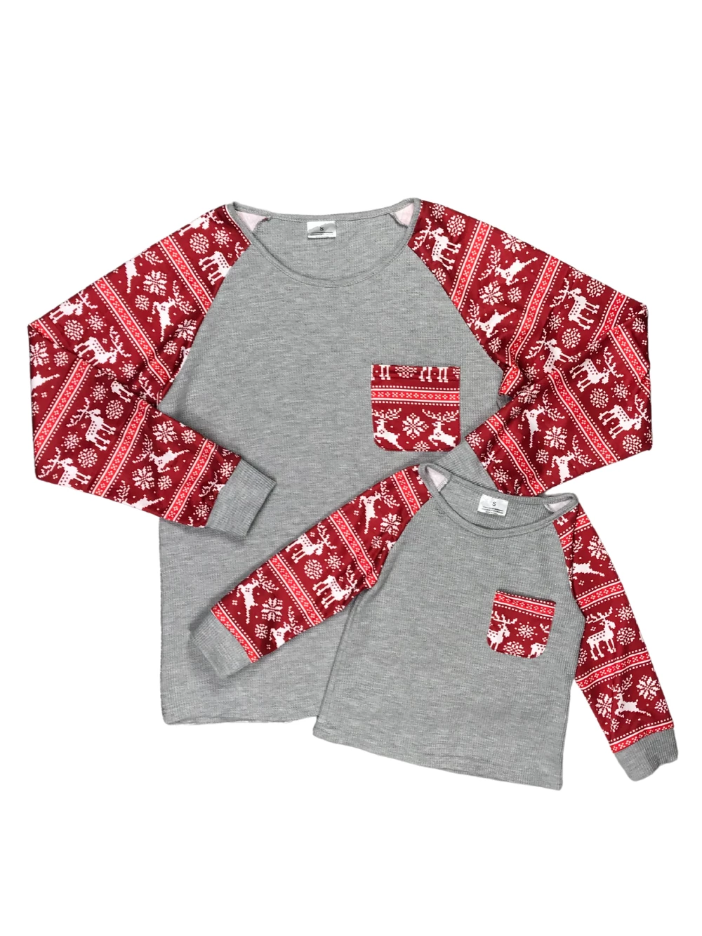 Sydney So Sweet Mommy And Me - Cozy Red Fair Isle Gray Thermal Knit Matching Tops 2 Sydney So Sweet Mommy And Me - Cozy Red Fair Isle Gray Thermal Knit Matching Tops