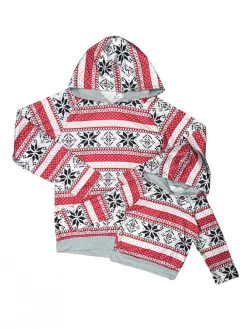 Sydney So Sweet Mommy And Me - Gray & Red Fair Isle Snowflake Hooded Matching Sweatshirt
