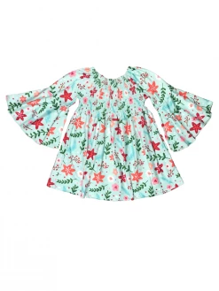 Sydney So Sweet Dresses & Skirt Sets Colorful Christmas Flower Blue Smocked Flare Girls Babydoll Dress Or Tunic Top