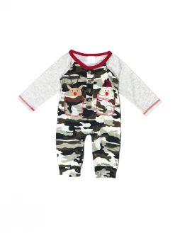 Sydney So Sweet Santa's Reindeer Camo Raglan Boys Christmas Baby Romper Baby Boutique