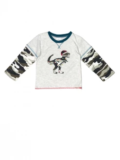 Sydney So Sweet T-Shirts & Tops Dino Christmas Lights Camo Raglan Boys Christmas T-Shirt