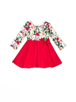 Sydney So Sweet Red Winter Floral Long Sleeve Girls Skater Dress