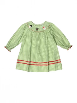 Sydney So Sweet Santa Friends Green Gingham Smocked Collar Girls Dress
