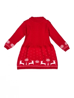 Sydney So Sweet Fair Isle Red Snowflake Cable Knit Girls Sweater Dress Dresses & Skirt Sets