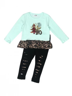 Sydney So Sweet 2 Piece Pants Outfits Mint Cheetah Ho Ho Ho Distressed Leggings Girls Christmas Outfit