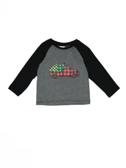 Sydney So Sweet T-Shirts & Tops Christmas Tree Farm Truck Plaid Raglan T-Shirt