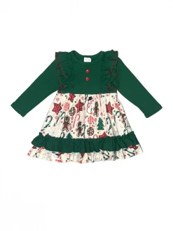 Sydney So Sweet Christmas Cookie Baking Green Ruffle Girls Christmas Dress