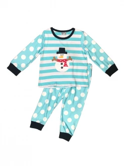 Sydney So Sweet Loungewear, Joggers, & PJ's Frosty Blue Snowman Polka Dot & Stripe Girls Winter Pajamas