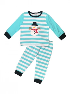 Sydney So Sweet Frosty Blue Snowman Stripe Boys Winter Pajamas Loungewear, Joggers, & PJ's