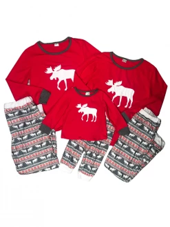 Sydney So Sweet Moose Fair Isle Plaid Red Winter Matching Family Pajamas Mom & Me Matching