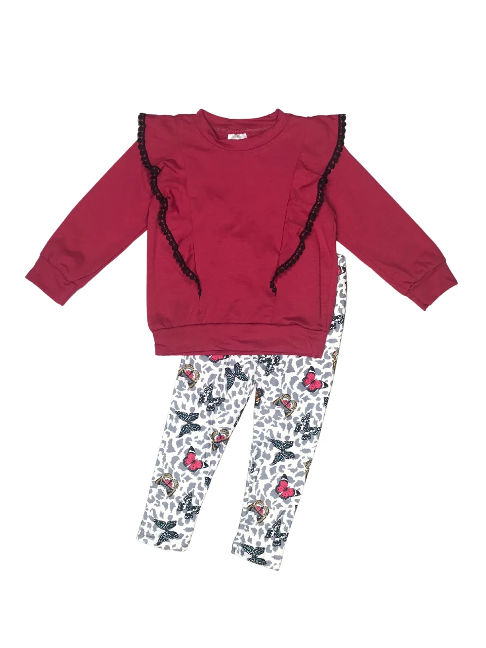Sydney So Sweet Burgundy Butterfly Leopard Pom Pom Ruffle Girls Outfit 5 Sydney So Sweet Burgundy Butterfly Leopard Pom Pom Ruffle Girls Outfit