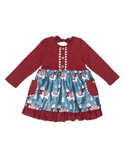 Sydney So Sweet Dresses & Skirt Sets Winter Ooo La Llama Burgundy Blue Ruffle Girls Dress