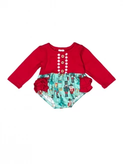 Sydney So Sweet Baby Boutique Nuts About Nutcracker Red Ruffle Girls Christmas Baby Romper
