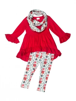 Sydney So Sweet Scarf Outfits Nutcracker Mistletoe Red Ruffle Girls Christmas Scarf Outfit