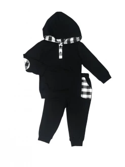 Sydney So Sweet Loungewear, Joggers, & PJ's Black & White Buffalo Plaid Hooded Jogger Boys Outfit