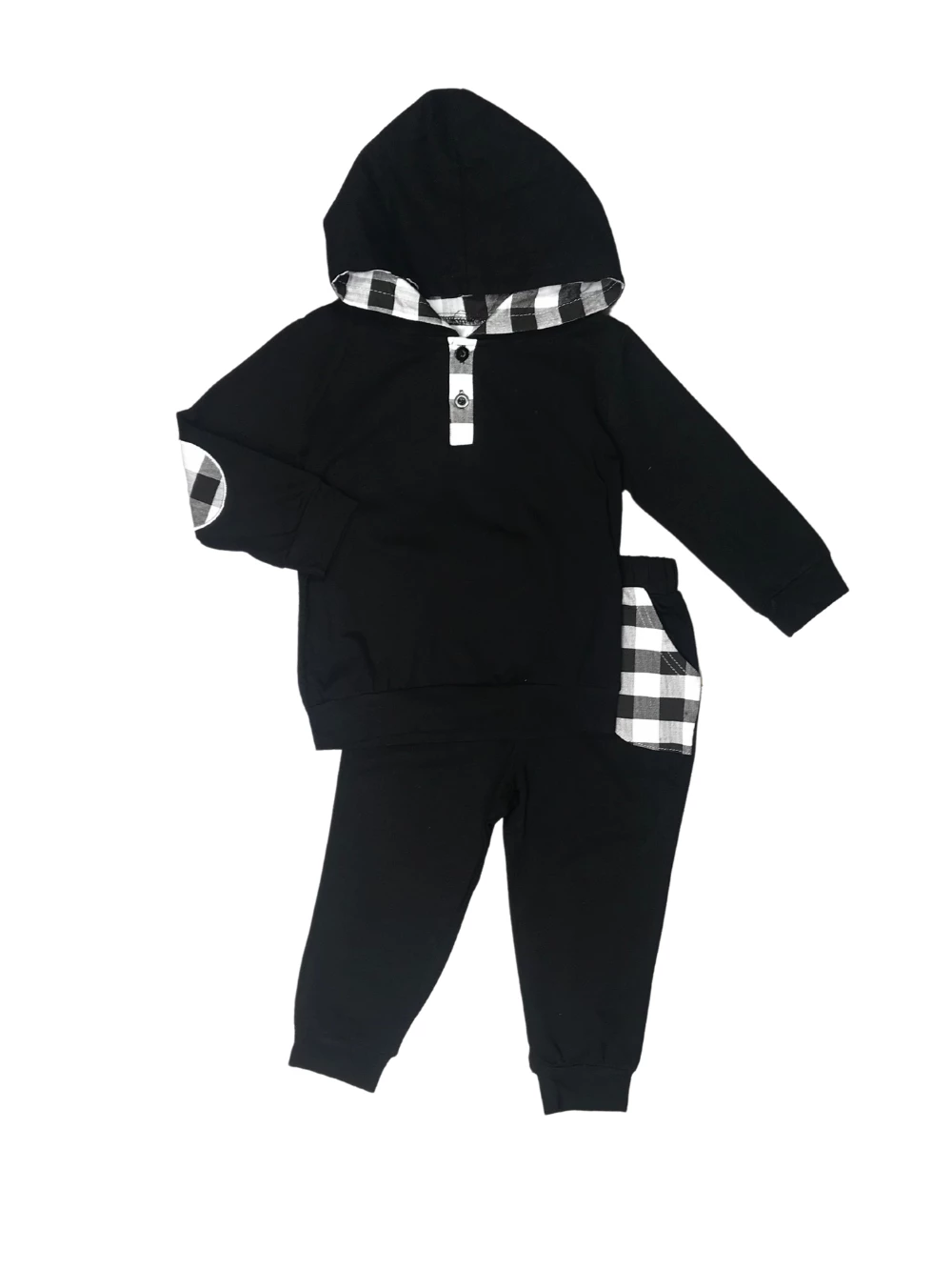Sydney So Sweet Loungewear, Joggers, & PJ's Black & White Buffalo Plaid Hooded Jogger Boys Outfit 2 Sydney So Sweet Loungewear, Joggers, & PJ's Black & White Buffalo Plaid Hooded Jogger Boys Outfit