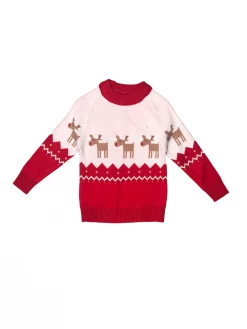 Sydney So Sweet Red Nosed Reindeer Cozy Red Girls Christmas Sweater T-Shirts & Tops