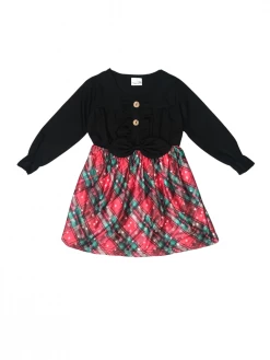 Sydney So Sweet Snowflake Buffalo Plaid Black Button Ruffle Girls Christmas Dress Dresses & Skirt Sets