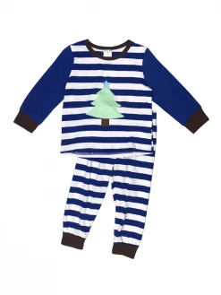 Sydney So Sweet Loungewear, Joggers, & PJ's Blue Stripe Tree Stripe Kids Christmas Pajamas