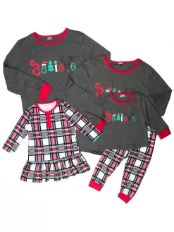 Sydney So Sweet Believe In Christmas Tartan Plaid Matching Family Pajamas