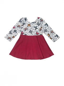 Sydney So Sweet Burgundy Butterfly Leopard Long Sleeve Girls Skater Dress