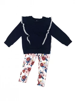 Sydney So Sweet Winter Bouquet Blue Floral Pom Pom Ruffle Girls Outfit