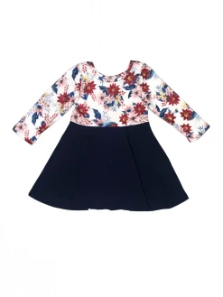 Sydney So Sweet Dresses & Skirt Sets Winter Bouquet Blue Floral Long Sleeve Girls Skater Dress
