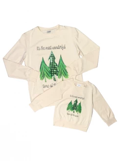 Sydney So Sweet Mommy And Me - Most Wonderful Time Pine Tree Cream Matching Top Mom & Me Matching
