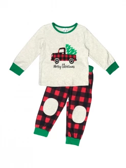 Sydney So Sweet Merry Christmas Buffalo Plaid Tree Truck Kids Christmas Pajamas Loungewear, Joggers, & PJ's