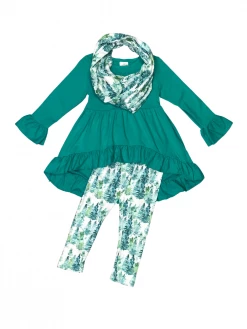 Sydney So Sweet Teal Green Forest Hi Lo Ruffle Girls Scarf Outfit Scarf Outfits