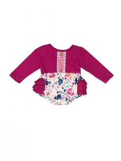 Sydney So Sweet Baby Boutique Fuchsia Forest Friends Button Ruffle Girls Baby Romper