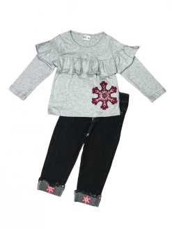 Sydney So Sweet One Of A Kind Snowflake Burgundy Girls Denim Outfit