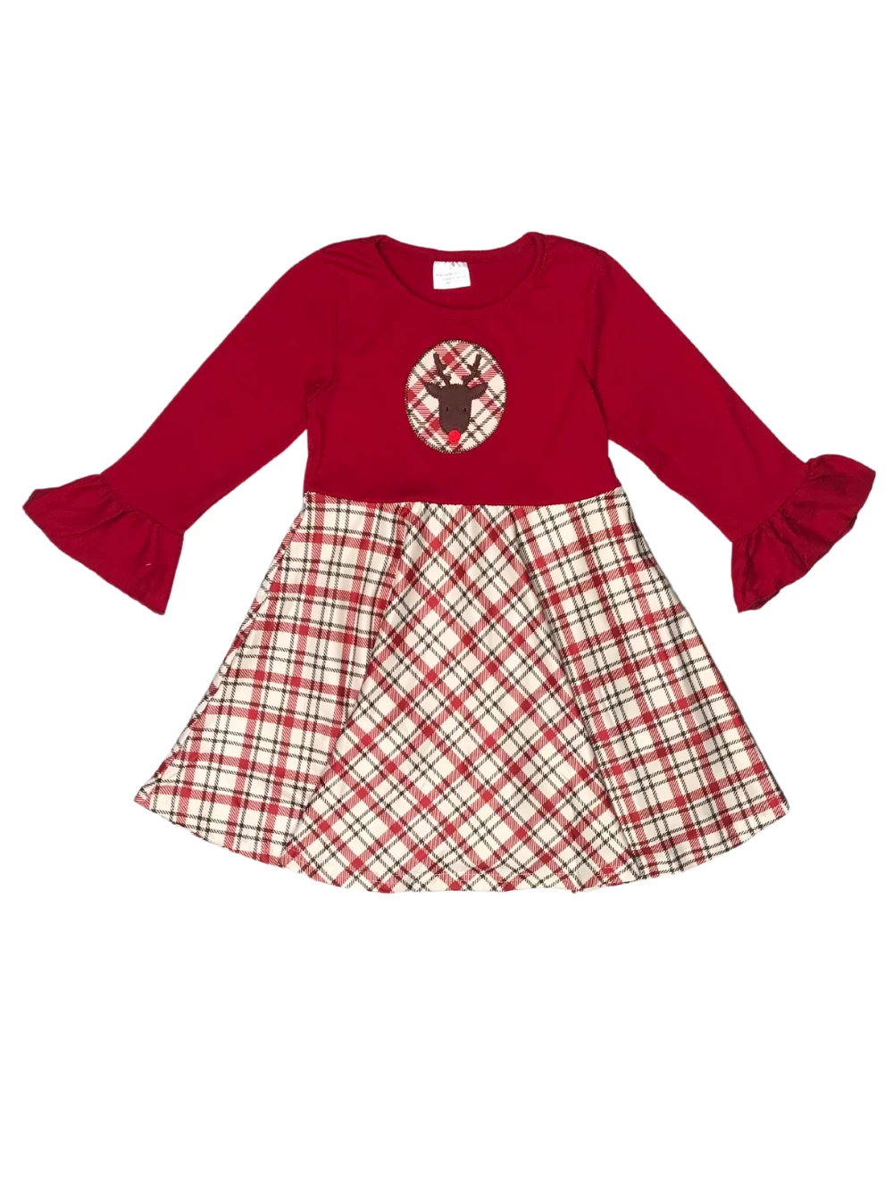 Sydney So Sweet Christmas Reindeer Red Tartan Plaid Ruffle Girls Dress 2 Sydney So Sweet Christmas Reindeer Red Tartan Plaid Ruffle Girls Dress