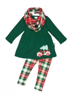 Sydney So Sweet Holiday Christmas Tree Car Plaid Green Girls Scarf Outfit Scarf Outfits
