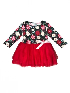 Sydney So Sweet Pretty Poinsettia Red Tulle Chiffon Girls Christmas Tutu Dress
