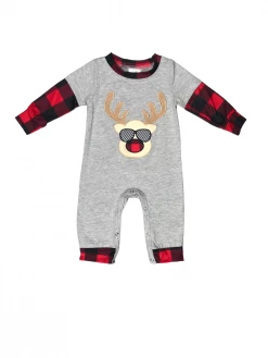 Sydney So Sweet Baby Boutique Reindeer Patrol Buffalo Plaid Boys Christmas Baby Romper