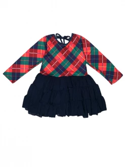 Sydney So Sweet Navy Tartan Plaid Swiss Dot Chiffon Girls Tutu Dress Dresses & Skirt Sets
