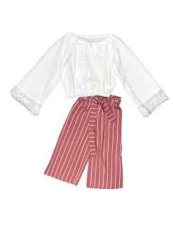 Sydney So Sweet White Lace Mauve Stripe Wide Leg Girls Outfit 2 Piece Pants Outfits