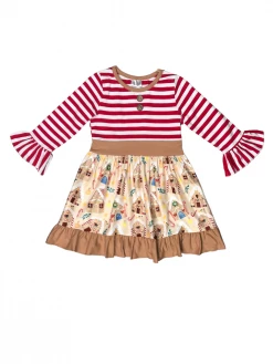 Sydney So Sweet Gumdrop Gingerbread Houses Red Stripe Girls Christmas Dress Dresses & Skirt Sets