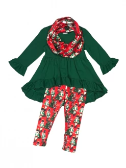 Sydney So Sweet Toy Soldier Tree Green Hi Lo Ruffle Girls Christmas Scarf Outfit