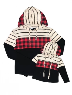 Sydney So Sweet Mommy And Me - Red & Black Stripe Plaid Matching Hooded Sweatshirts