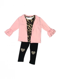 Sydney So Sweet 2 Piece Pants Outfits Blush Cheetah Heart Patch Ruffle Cardigan Three Piece Girls Outfit